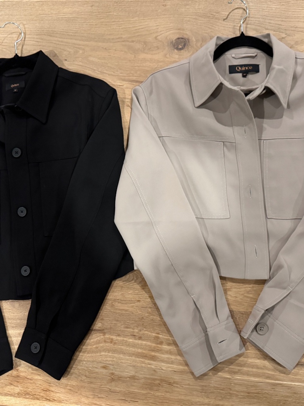 TWO Quince Stretch Crepe Cropped Jackets - Size M / Taupe and Black - Picture 2 of 10